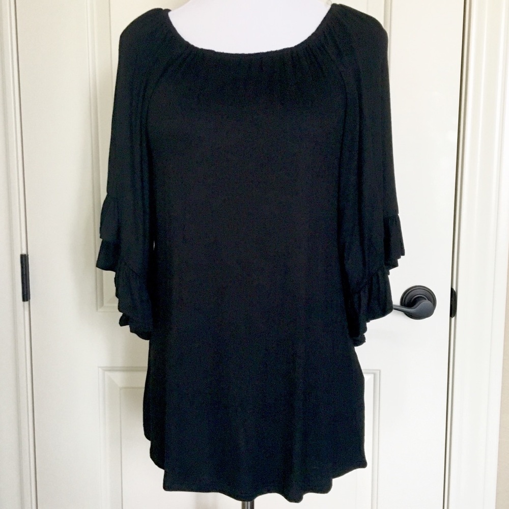 🌸 Wide Sleeve Rayon Tunic Black